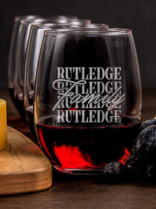 Family Repeat : Cheese Board Wine Glass Gift Sets - Engraved