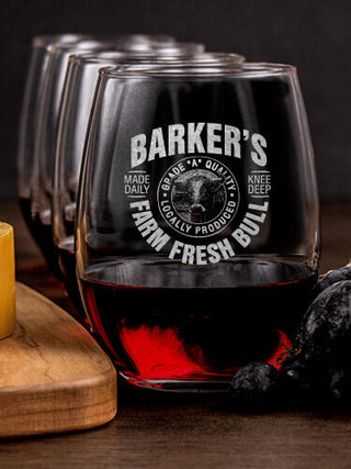Farm Fresh Bull : Cheese Board Wine Glass Gift Sets - Engraved