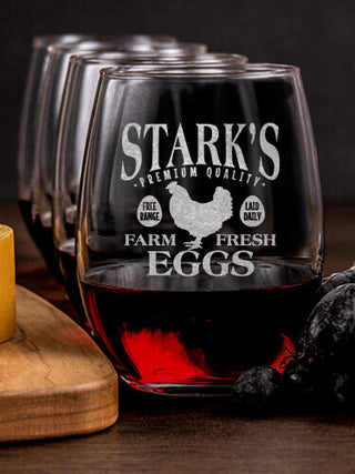Farm Fresh Eggs : Cheese Board Wine Glass Gift Sets - Engraved