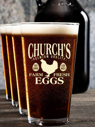 Farm Fresh Eggs : Growler Pint Glass Gift Sets - Color Printed