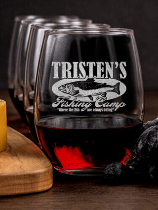 Fishing Camp : Cheese Board Wine Glass Gift Sets - Engraved