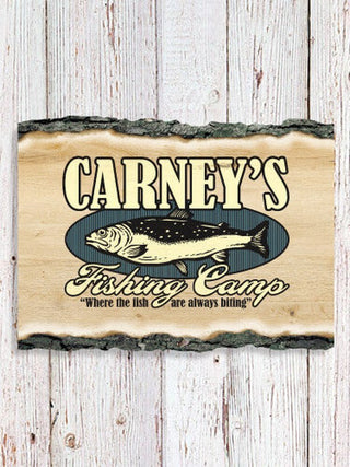 Fishing Camp : Faux Sliced Log Plaque