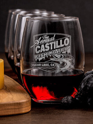 Fishing Trip : Cheese Board Wine Glass Gift Sets - Engraved