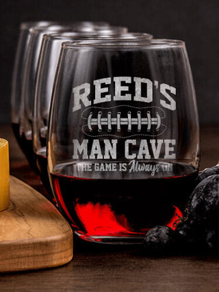 Football Man Cave : Cheese Board Wine Glass Gift Sets - Engraved