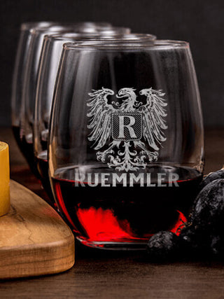 German Monogram : Cheese Board Wine Glass Gift Sets - Engraved