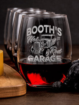 Hot Rod Garage : Cheese Board Wine Glass Gift Sets - Engraved