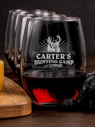 Hunting Camp : Cheese Board Wine Glass Gift Sets - Engraved