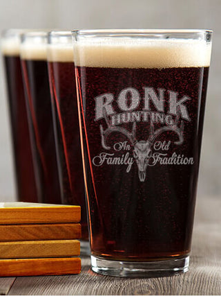 Hunting Family Tradition : 4 Pint Glasses - Engraved 4 Coasters Gift Set