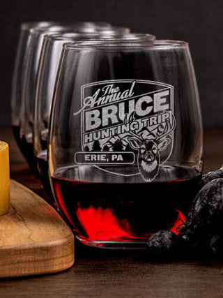 Hunting Trip : Cheese Board Wine Glass Gift Sets - Engraved