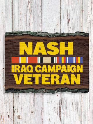 Iraq Campaign Veteran : Faux Sliced Log Plaque