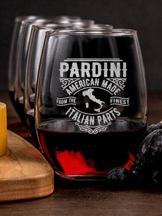 Italian Parts : Cheese Board Wine Glass Gift Sets - Engraved