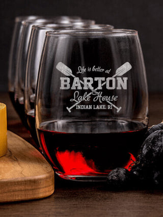 Lake House : Cheese Board Wine Glass Gift Sets - Engraved