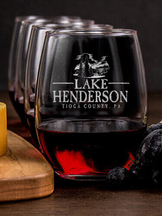 Lake : Cheese Board Wine Glass Gift Sets - Engraved