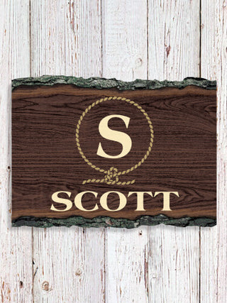 Lasso Monogram : Faux Sliced Log Plaque