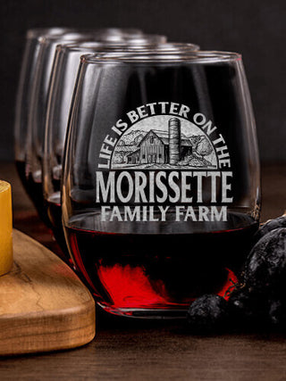 Life Is Better Farm : Cheese Board Wine Glass Gift Sets - Engraved
