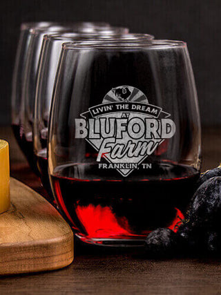 Livin' The Dream Farm : Cheese Board Wine Glass Gift Sets - Engraved