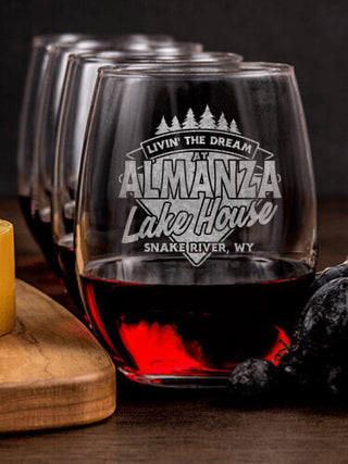Livin' The Dream Lake House : Cheese Board Wine Glass Gift Sets - Engraved