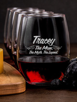 Mom Myth Legend : Cheese Board Wine Glass Gift Sets - Engraved
