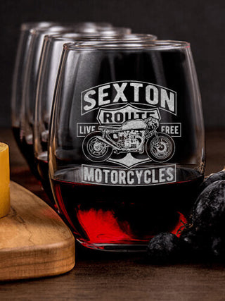 Motorcycles : Cheese Board Wine Glass Gift Sets - Engraved