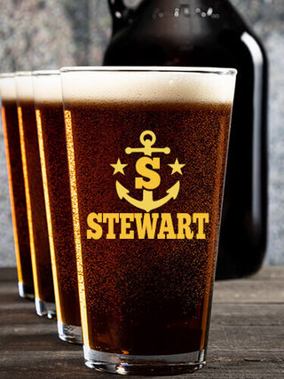 Nautical Monogram : Growler Pint Glass Gift Sets - Color Printed