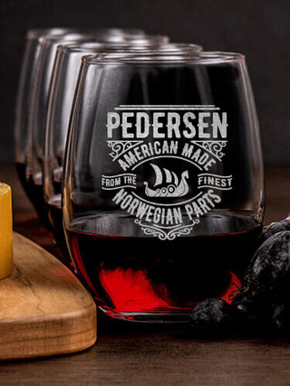 Norwegian Parts : Cheese Board Wine Glass Gift Sets - Engraved