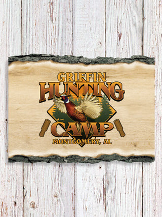 Pheasant Hunting Camp : Faux Sliced Log Plaque