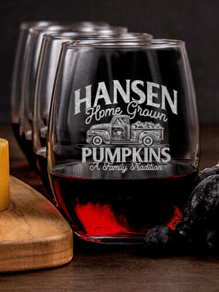 Pumpkins : Cheese Board Wine Glass Gift Sets - Engraved