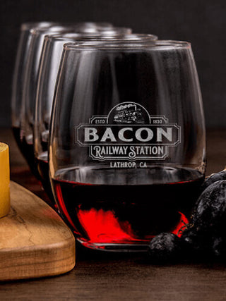 Railway Station : Cheese Board Wine Glass Gift Sets - Engraved