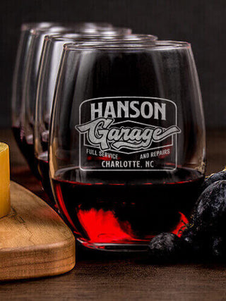 Retro Garage : Cheese Board Wine Glass Gift Sets - Engraved