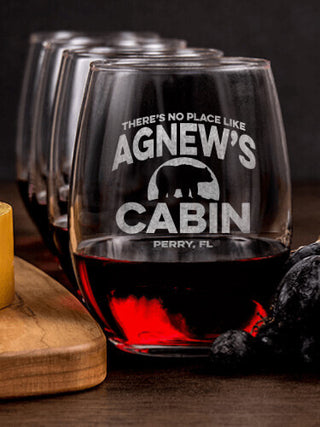 Rustic Cabin : Cheese Board Wine Glass Gift Sets - Engraved
