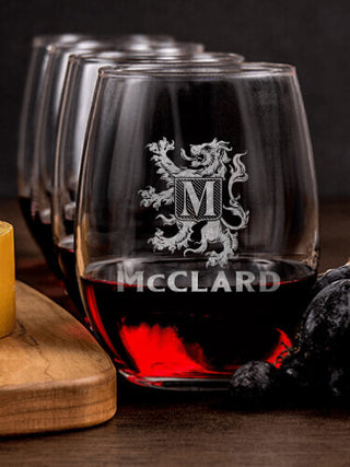 Scottish Monogram : Cheese Board Wine Glass Gift Sets - Engraved