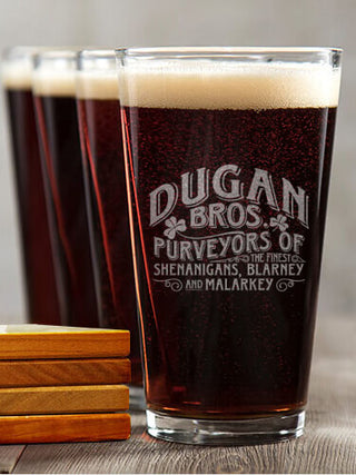 Shenanigans : 4 Pint Glasses - Engraved 4 Coasters Gift Set