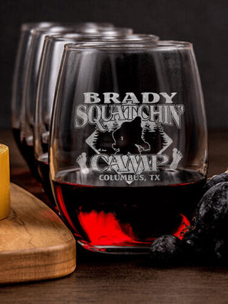 Squatchin' Camp : Cheese Board Wine Glass Gift Sets - Engraved