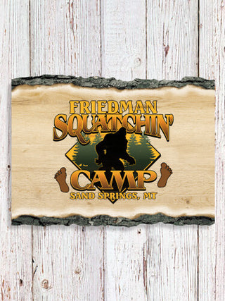 Squatchin' Camp : Faux Sliced Log Plaque