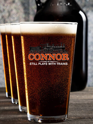 Still Plays With Trains : Growler Pint Glass Gift Sets - Color Printed