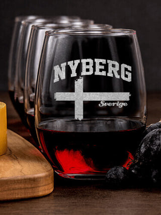 Sweden : Cheese Board Wine Glass Gift Sets - Engraved