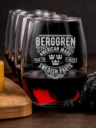 Swedish Parts : Cheese Board Wine Glass Gift Sets - Engraved