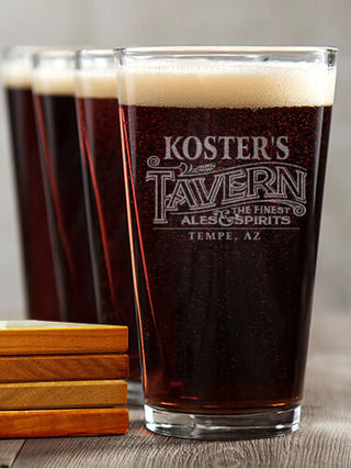 Tavern : 4 Pint Glasses - Engraved 4 Coasters Gift Set