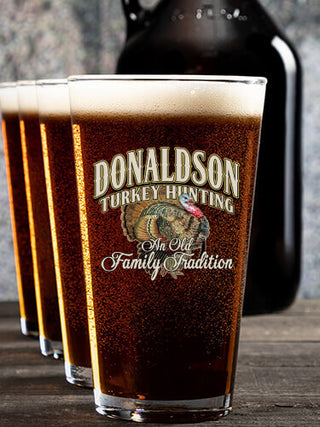 Turkey Hunting Family Tradition : Growler Pint Glass Gift Sets - Color Printed