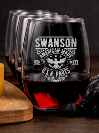 U.S.A. Parts : Cheese Board Wine Glass Gift Sets - Engraved