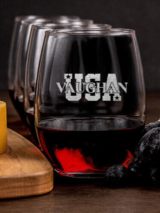 USA : Cheese Board Wine Glass Gift Sets - Engraved