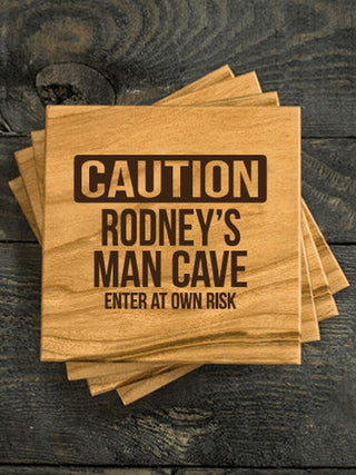 Caution Man Cave : Coasters - Engraved