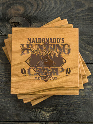 Elk Hunting Camp : Coasters - Engraved