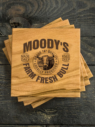 Farm Fresh Bull : Coasters - Engraved