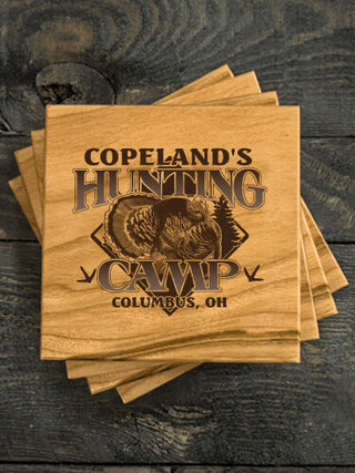 Turkey Hunting Camp : Coasters - Engraved
