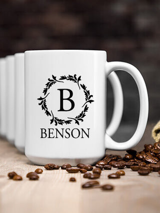 Wreath Monogram : Ceramic Coffee Mugs