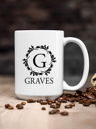 Wreath Monogram : Ceramic Coffee Mugs