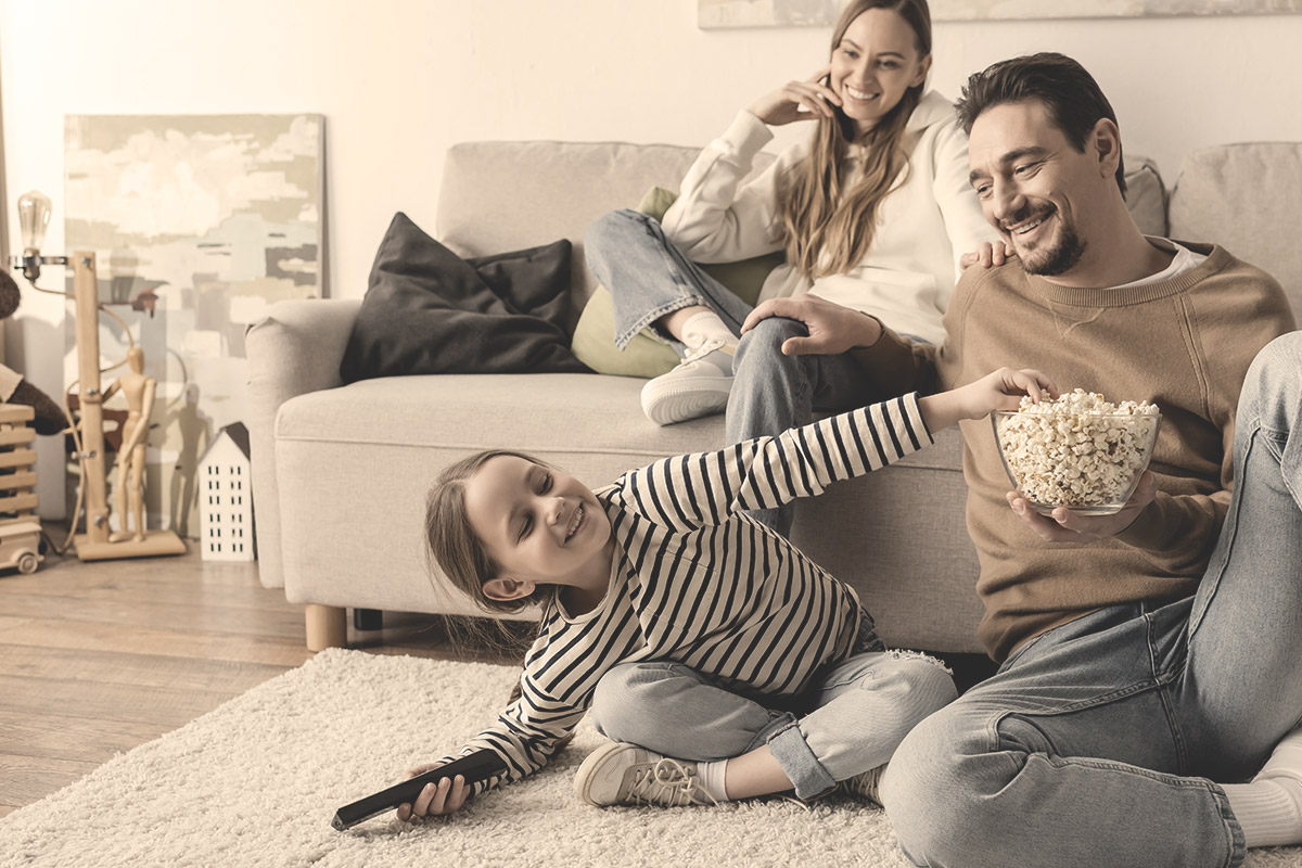 A family enjoys spending time together in their cozy living room